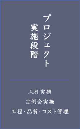 プロジェクト実施段階 ・入札実施 ・定例会実施 ・工程・品質・コスト管理